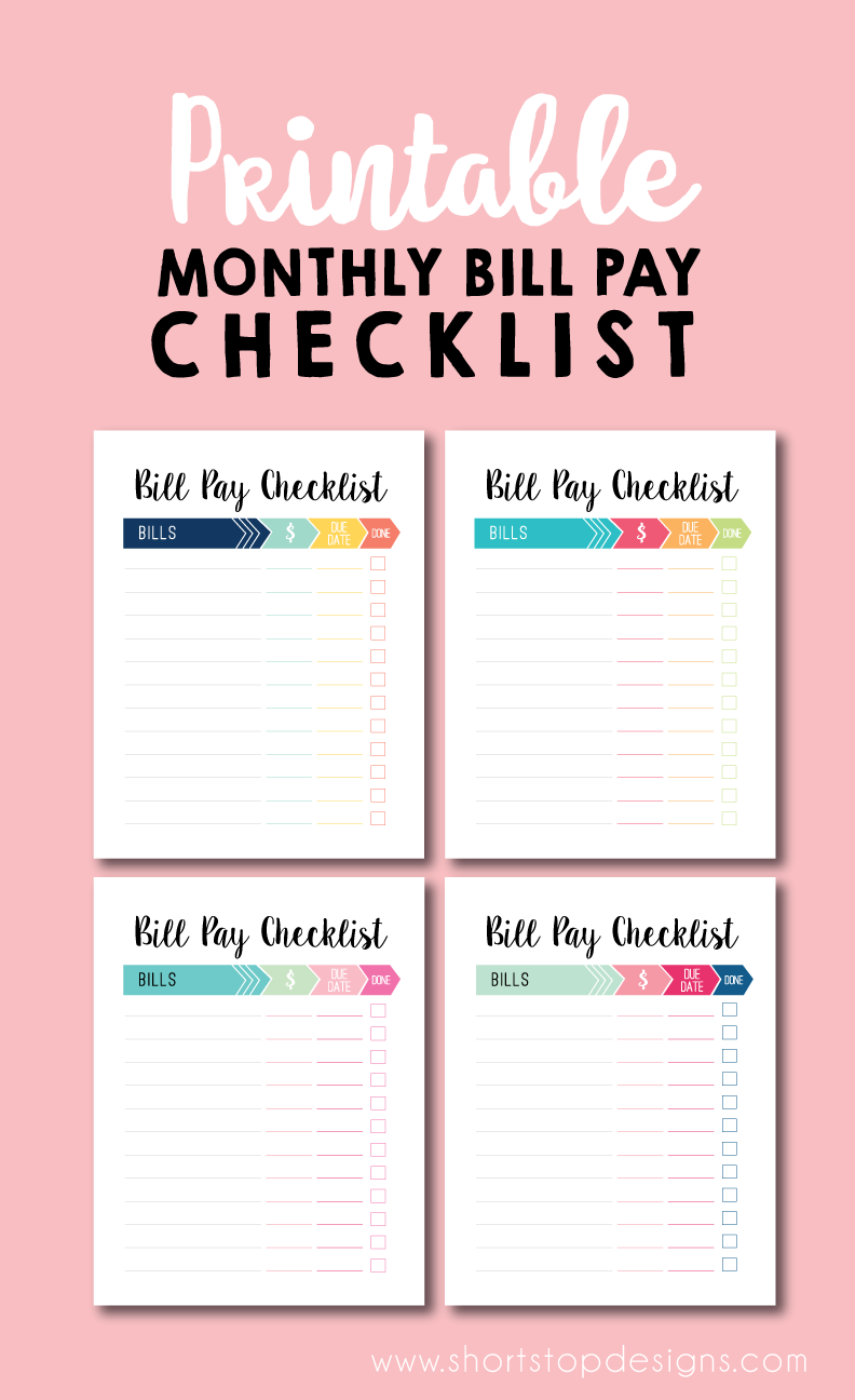 PrintableMonthlyBillPayChecklist Short Stop Designs